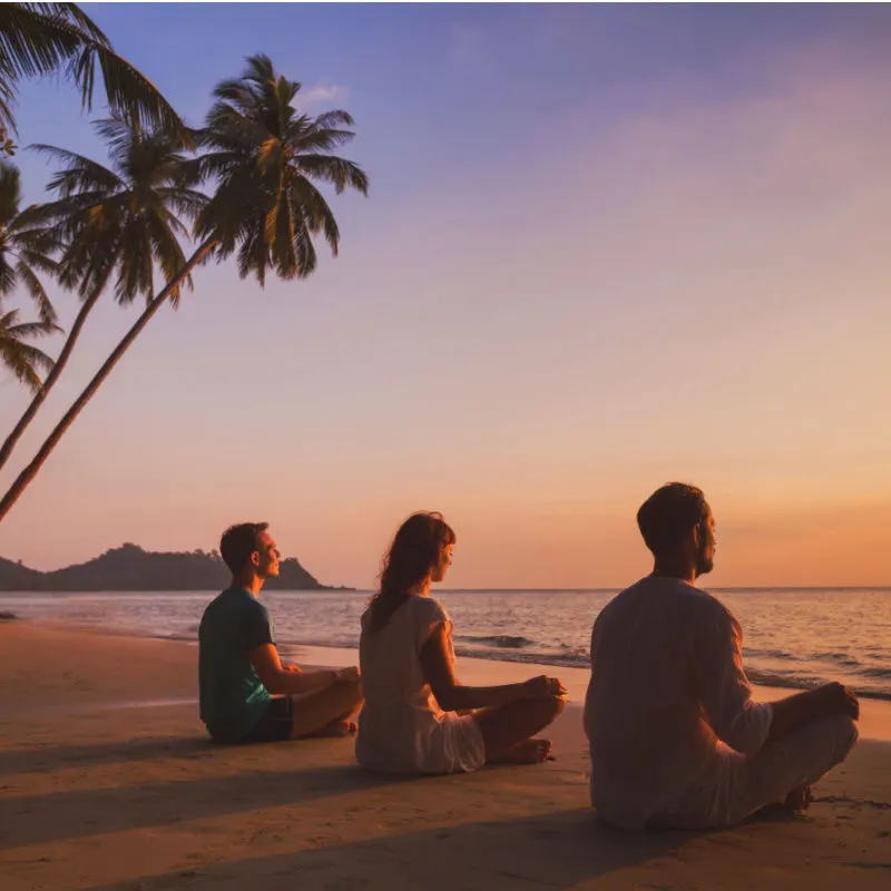 Travelers relaxing on a tropical beach 