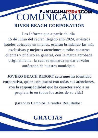 River Beach Corp. takes over direct management of Jovero Beach Resort after Temptation and Desire exit.