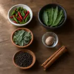 Los seis condimentos del sofrito, foto cenital