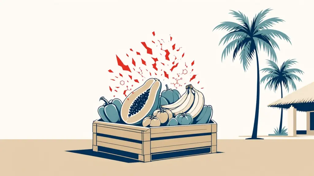 Ilustración editorial: Informe alerta sobre pesticidas en frutas y vegetales de consumo diario