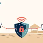 Ilustración editorial: Viajar conectado y seguro: buenas prácticas de ciberseguridad para turistas y residentes en Punta Ca